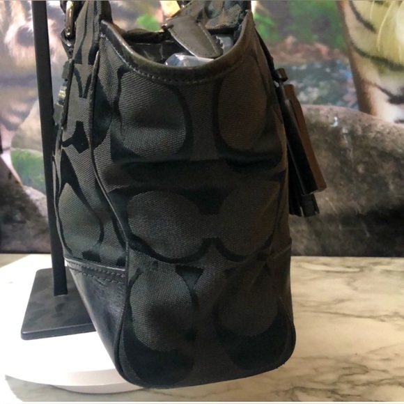 COACH Black Signature “C” Canvas and Leather Handbag, GUC - Picture 4 of 14